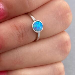 Blue Opal Sterling Silver Ring Sizes 3 - 5